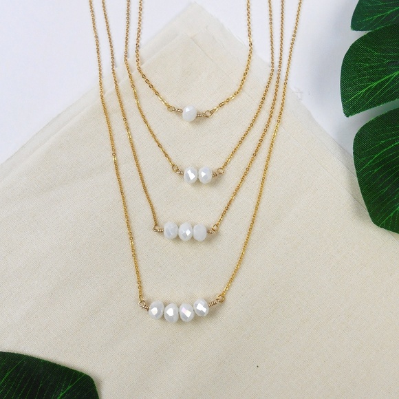 White Beaded Gold Necklace - Picture 4 of 4